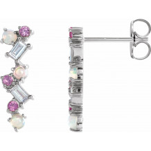 14K White Ethiopian Opal, Pink Sapphire & 1/10 CTW Diamond Scattered Bar Earrings - 87048605P