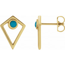 14K Yellow Turquoise Cabochon Pyramid Earrings - 86862605P