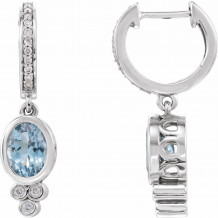 14K White Aquamarine & 1/6 CTW Diamond Hoop Earrings - 86533600P