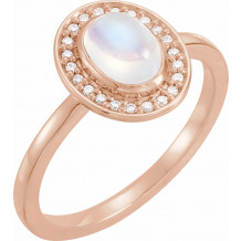 14K Rose Rainbow Moonstone & .08 CTW Diamond Halo-Style Ring - 71821642P