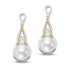 Mastaloni Ladies 18k Two Tone Single Freshwater Pearl Drop Earrings