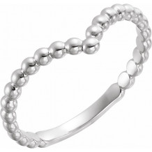 14K White Beaded V Ring - 51730101P