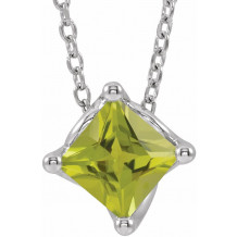 14K White Peridot Solitaire 16-18 Necklace - 869926030P