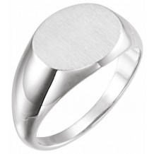 14K White 14x12 mm Oval Signet Ring - 9823101P