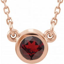 14K Rose 3 mm Round Mozambique Garnet Bezel-Set Solitaire 16 Necklace - 6113460055P