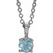 14K White 4 mm Round Aquamarine Birthstone 16-18 Necklace - 653498686P