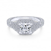 Gabriel & Co. 14k White Gold Art Deco Halo Engagement Ring - ER14442S4W44JJ