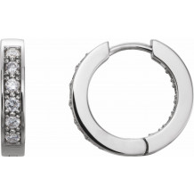 14K White 1/2 CTW Diamond Inside-Outside 15 mm Hoop Earrings - 8493360015P