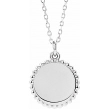 14K White Engravable Beaded Disc 16-18 Necklace - 86472111P