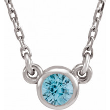 14K White 4 mm Round Blue Zircon Bezel-Set Solitaire 16 Necklace - 6113460029P