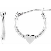 14K White Hinged Hoop Earrings with Heart - 19102600P