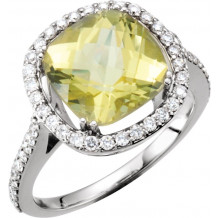 14K White 1/2 CTW Diamond & 10x10 mm Lemon Quartz Ring - 6654171435P