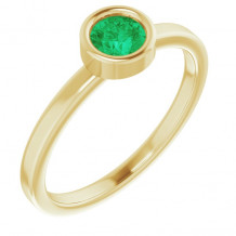 14K Yellow 4.5 mm Round Emerald Ring - 718066295P