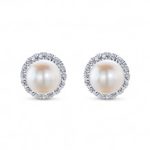 14k White Gold Gabriel & Co. Diamond Pearl Stud Earrings