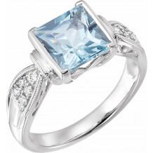 14K White Aquamarine & 1/8 CTW Diamond Ring - 66894101P