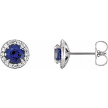 14K White 4.5 mm Round Blue Sapphire & 1/6 CTW Diamond Earrings - 86458702P