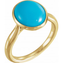 14K Yellow 12x10 mm Oval Cabochon Turquoise Ring - 72024601P