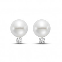 Mastaloni 14k White Gold Cultured Pearl and Diamond Stud Earrings