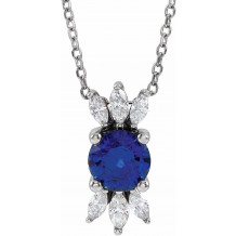 14K White Blue Sapphire & 1/5 CTW Diamond 16-18 Necklace - 86961605P