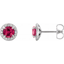 14K White 4.5 mm Round Lab-Grown Ruby & 1/6 CTW Diamond Earrings - 86458708P