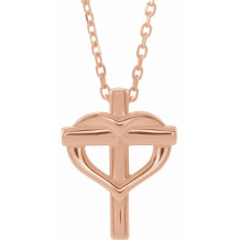 14K Rose Youth Cross with Heart 15 Necklace - R45399602P