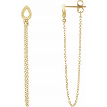 14K Yellow Leaf Chain Earrings - 65239160001P