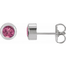 14K White 4 mm Round Genuine Pink Tourmaline Birthstone Earrings - 6108660019P