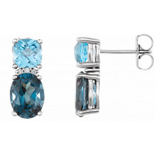 14K White London Blue Topaz, Swiss Blue Topaz & .01 CTW Diamond Earrings - 86308604P