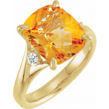 14K Yellow Checkerboard Citrine & 1/6 CTW Diamond Ring - 6631260001P