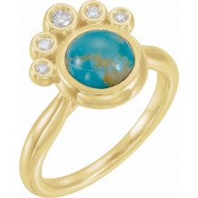 14K Yellow Kingman Turquoise & 1/8 CTW Diamond Ring - 72052606P