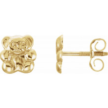 14K Yellow Teddy Bear Earrings - 19202610000P