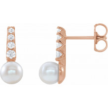 14K Rose Freshwater Cultured Pearl & 1/6 CTW Diamond Earrings - 86957607P