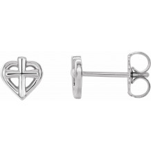 14K White Cross with Heart Youth Earrings - R17022600P