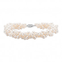 Mastaloni Ladies 14k White Gold 7 inch Roped Freshwater Pearl Strand Bracelet