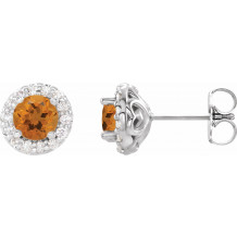 14K White 4 mm Round Citrine & 1/8 Diamond Earrings - 86839614P