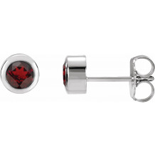 14K White 4 mm Round Genuine Mozambique Garnet Birthstone Earrings - 6108660000P