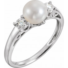14K White Freshwater Pearl and .04CTW Diamond Ring - 651544110P