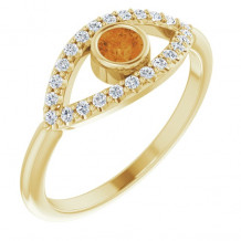 14K Yellow Citrine & White Sapphire Evil Eye Ring - 72064638P