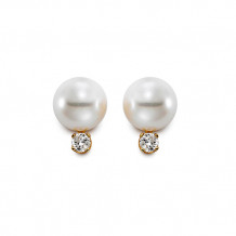 Mastaloni 14k Yellow Gold Cultured Pearl and Diamond Stud Earrings