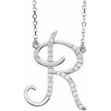 14K White 1/10 CTW Diamond Initial R 16 Necklace - 67399134P