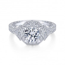 Gabriel & Co. 14k White Gold Art Deco Halo Engagement Ring - ER14440R4W44JJ