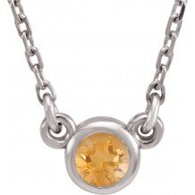 14K White 4 mm Round Citrine Bezel-Set Solitaire 16 Necklace - 6113460027P