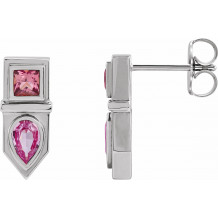 14K White Pink Multi-Gemstone Geometric Bar Drop Earrings - 87039601P