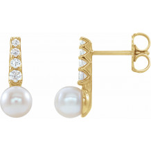14K Yellow Freshwater Cultured Pearl & 1/6 CTW Diamond Earrings - 86957606P