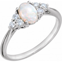 14K White Opal & 1/5 CTW Diamond Ring - 71812600P