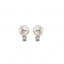 Mastaloni 14k White Gold Cultured Pearl and Diamond Stud Earrings