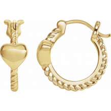 14K Yellow 14 mm Heart Rope Hoop Earrings - 653402600P