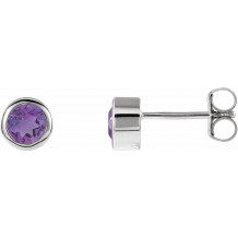 14K White 4 mm Round Genuine Amethyst Birthstone Earrings - 6108660003P