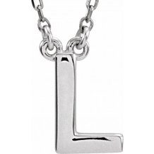 14K White Block Initial L 16 Necklace - 84634316232P