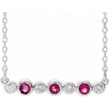 14K White Pink Tourmaline & .08 CTW Diamond Bezel-Set Bar 16-18 Necklace - 86706671P